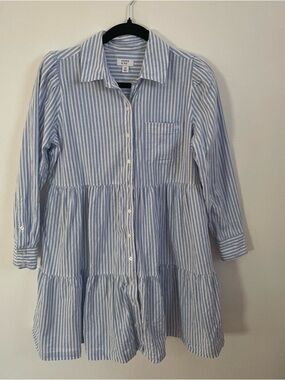 crown & ivy Blue and White Striped Tiered Button-Front Dress